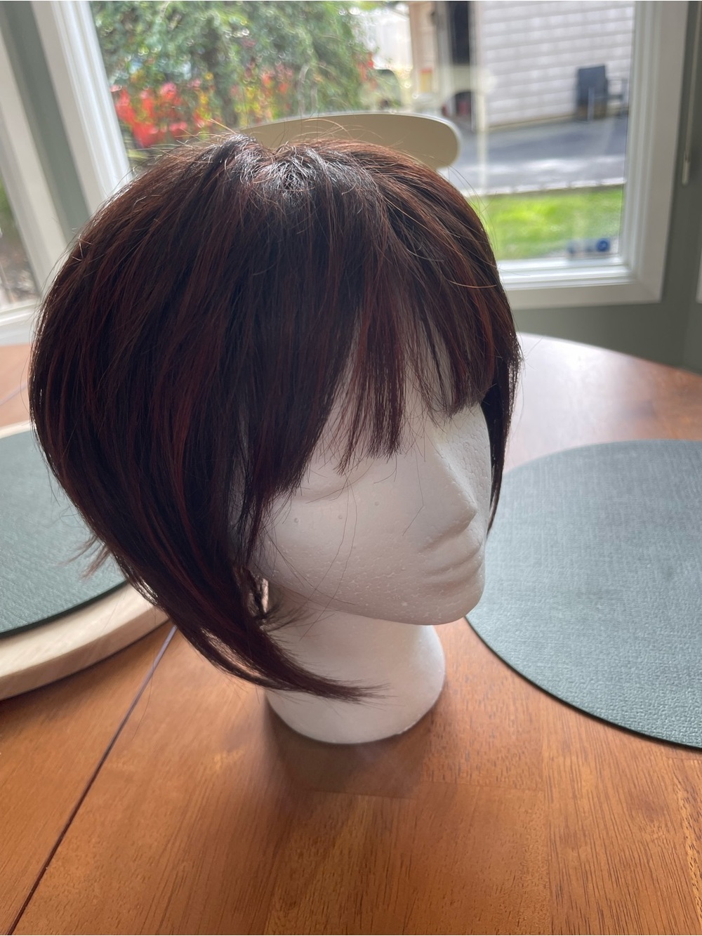 Short Layered Women’s Wig in Dark Brown with Red Highlights